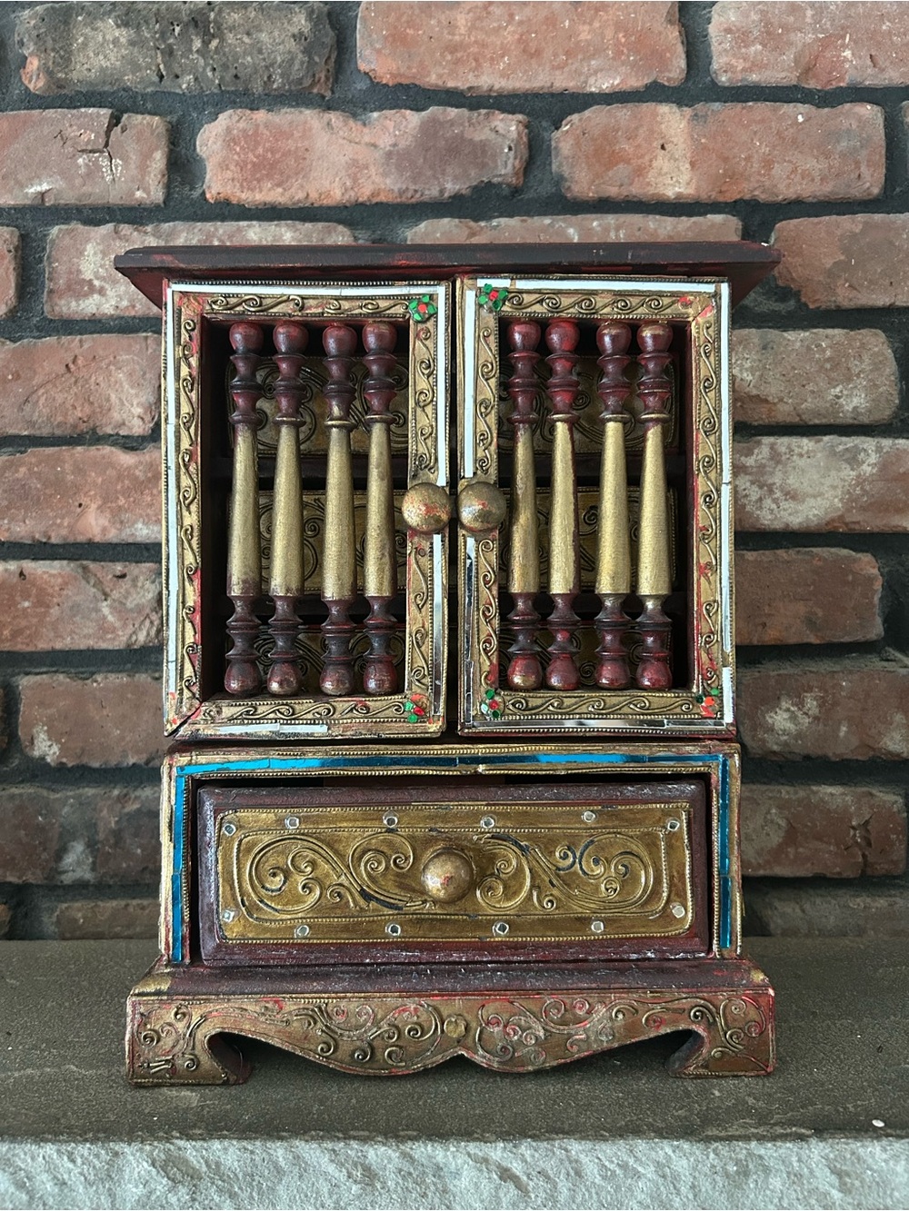 Vintage Handmade Asian Chinese Wooden Jewelry Box Cabinet Gorgeous Antique
